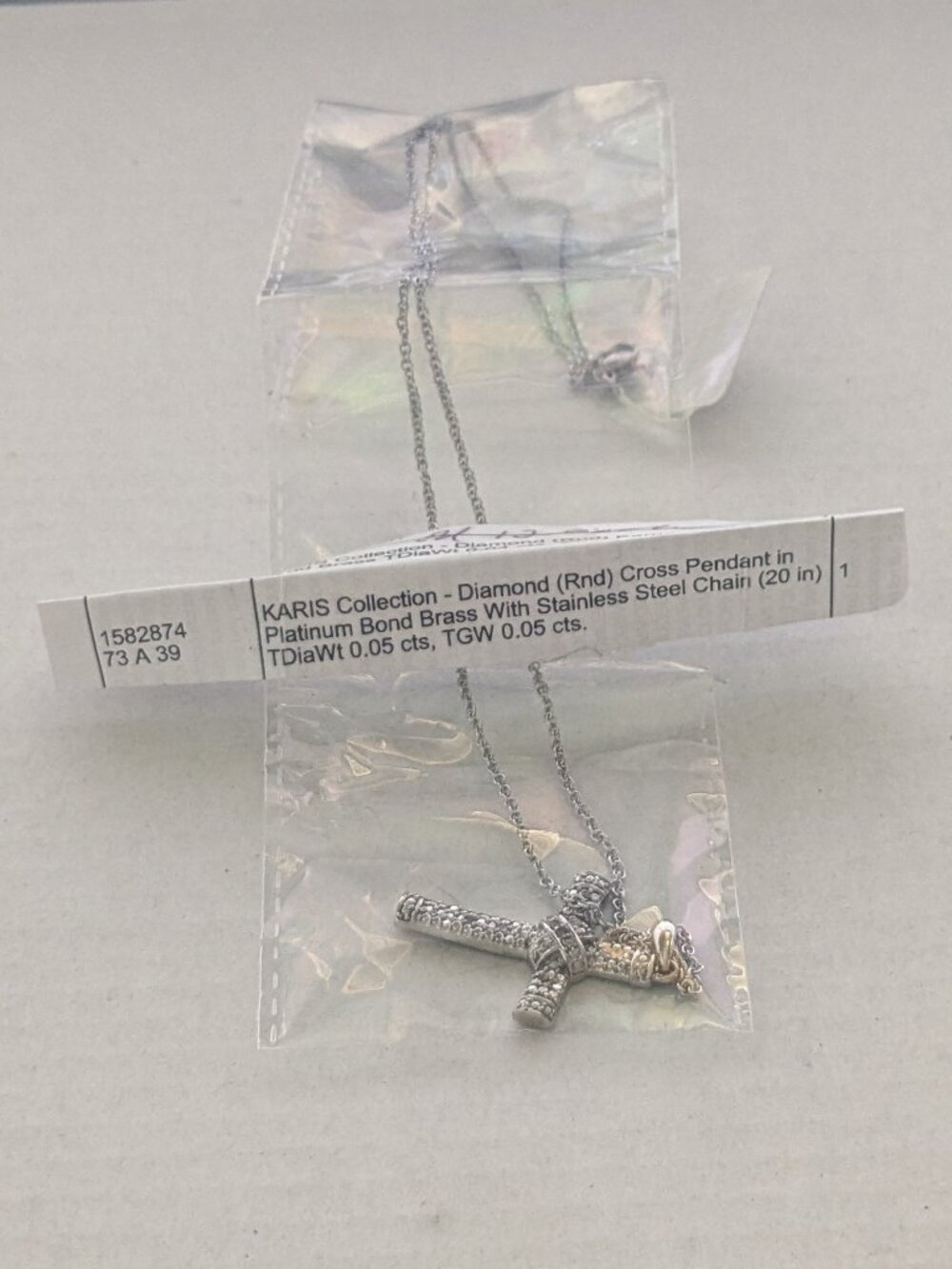 KARIS Collection Diamond Platinum Bond Brass Stainless Steel Cross Necklace